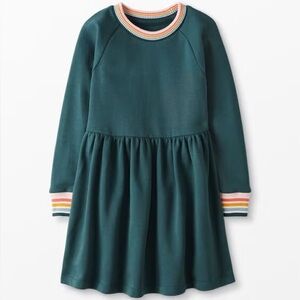 Hanna Andersson girls 6 dark green sweater dresss with rainbow sleeves collar